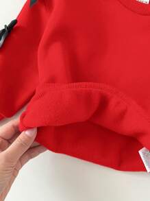 SHEIN Leap Crew 可爱小女孩红色蝴蝶结长袖运动衫，百搭秋冬季 - 紅色 - 查看 7