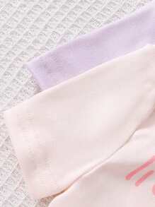 4 件套婴儿女孩休闲时尚粉色和浅紫色可爱熊图案短袖上衣和紧身裤家居套装 - 彩色 - 查看 7