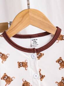 SHEIN 2pcs/Set Baby Boy Beige Bear Print Long Sleeve Top And Pants Casual Comfortable Loungewear Set - Multicolor - View 6