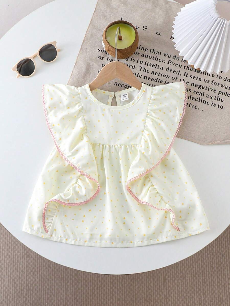 SHEIN Young Girl Contrast Trim Pleated Simple Casual Shirt - Multicolor - View 1