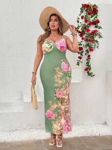 Breezaya 大码波西米亚风节日花卉印花吊带裙，适合夏季