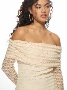 MISSGUIDED Vintage-Häkel-Minikleid mit Schulterausschnitt, Langarm, Raffung, körperbetonter Passform für Party, Club, Ausgehen, Abendanlass, Cocktail-Kleid