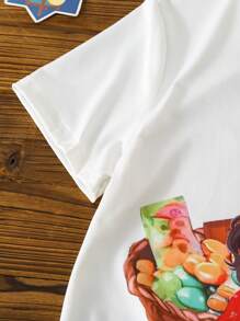 SHEIN Tween Girls Ramadan Islamic Themed Print Round Neck T-Shirt, Suitable Year-Round