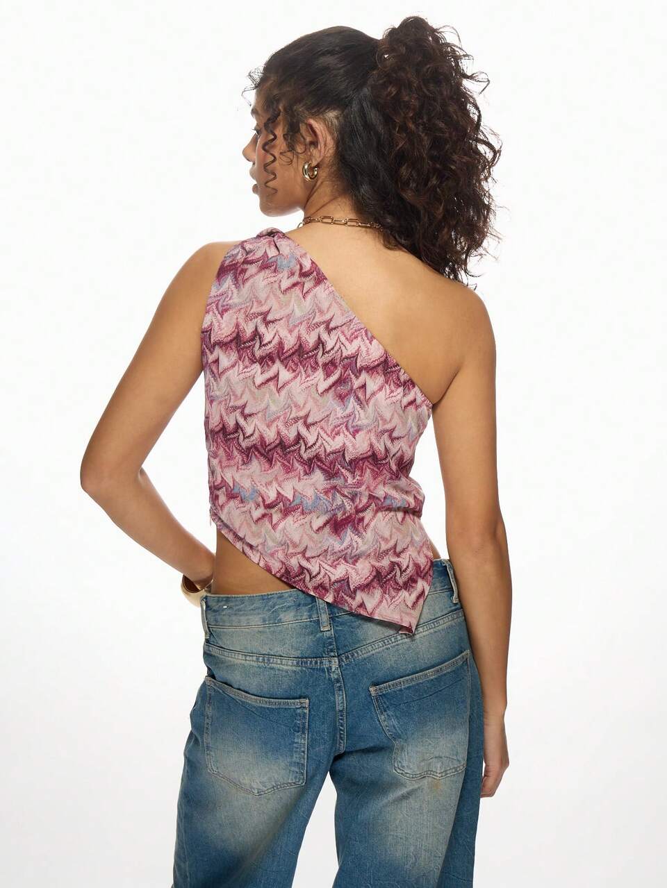 MISSGUIDED One Shoulder Abstract Wave Pattern Asymmetrical Crop Top Festival Summer Beach Party Sleeveless Y2K Fashion Tank Twisted Strap Detail