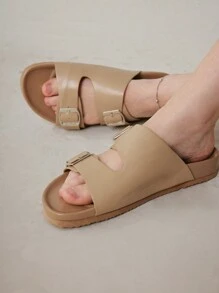 Solecia Sandalias planas de mujer con cordones y punta abierta, color marrón, para primavera/verano