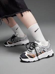 Vate Women's Contrast Color Thick Sole Chunky Sneakers, Casual Sports Shoes Fall Trainers