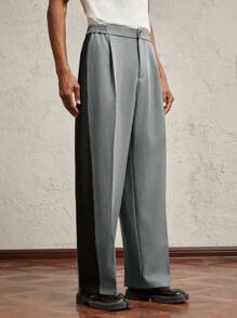 AKNOTIC Business Casual Pantalones casuales rectos relajados con cintura elástica y parches en gris y negro, uso diario, decoración con letras y metal, oficina