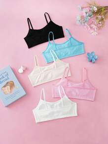 Set de 5 piezas de camisolas y sujetadores de tirantes finos con gráficos de dopamina, ropa interior cómoda y linda para adolescentes - Multicolor - Ver 2