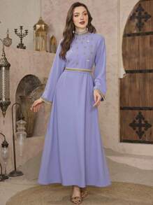 Al Najma Women's Beaded Caftan, Loose & Elegant,Modest - Purple - View 5