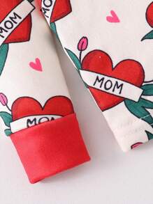 2pcs/Set Newborn Baby Girls Heart Print Long Sleeve Bodysuit & Long Pants Lounge Wear Set - Red - View 4