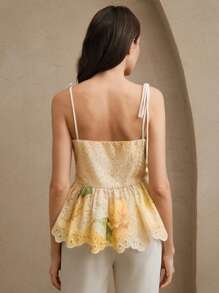 Anewsta Women Floral Embroidery Hollow Out Patched Lace Bowknot Waist Elegant A-Line Backless Tank Top, Suitable For Festivals, Going Out, Vacation, Summer - Apricot - View 2
