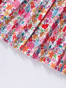 2 件套青少年女孩衬衫和碎花褶皱乡村风格连衣裙，夏季、假日、夏季、旅行 - 紅色 - 查看 5