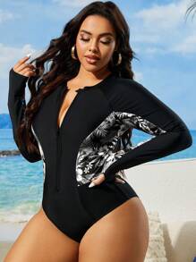 Swim SPRTY Plus Size One-Piece Swimsuit, Casual And Fashionable For Everyday Wear For Summer Beach Vacation - Black and White - View 5