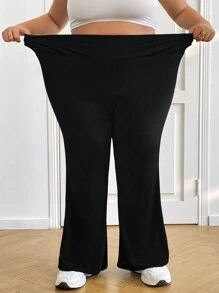 SHEIN CURVE+ 大码女高腰喇叭弹力休闲裤秋季女装春夏清凉裤喇叭裤