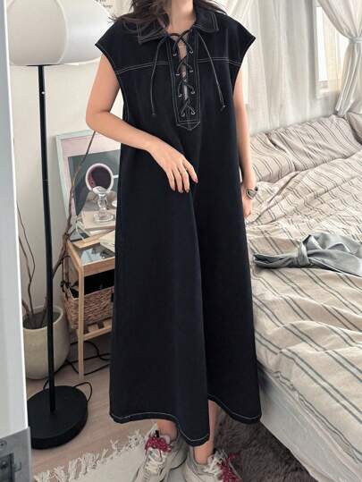 FRIFUL 女士休闲牛仔连衣裙，简约时尚日常太阳裙