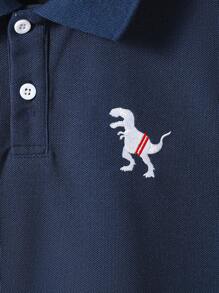 SHEIN 2 件/套大童恐龙卡通印花休闲 T 恤和运动短裤套装 - 藏蓝色 - 查看 6