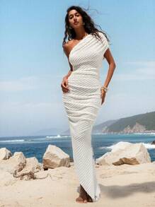 Opulessa Women's Midi Length Casual Dress, Minimalist And Fashionable For Everyday Wear,Elegant - Beige - View 3