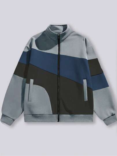 男式纯色拉链前口袋休闲连帽运动衫