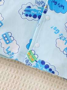 Baby Boy Cartoon Print Short Sleeve & Long Pants Pajama Set - Blue - View 5