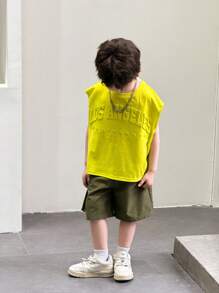 SHEIN 两件套男童舒适休闲日常时尚百搭简约日韩风宽松绿色无袖上衣搭配工装口袋短裤套装，适合春夏季节、日常生活、运动、校园、聚会、节日、演出、摄影、返校季等场合。 - 綠色 - 查看 5