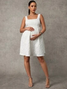 MaterniChic Maternity Solid Color Wide Strap Casual Short Dress