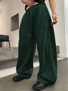Manfinity Homme Men's Solid Color Front Tie Casual Loose Sweatpants, Daily Wear