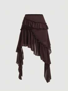 SHEIN MOD Falda asimétrica con volantes para mujer talla grande