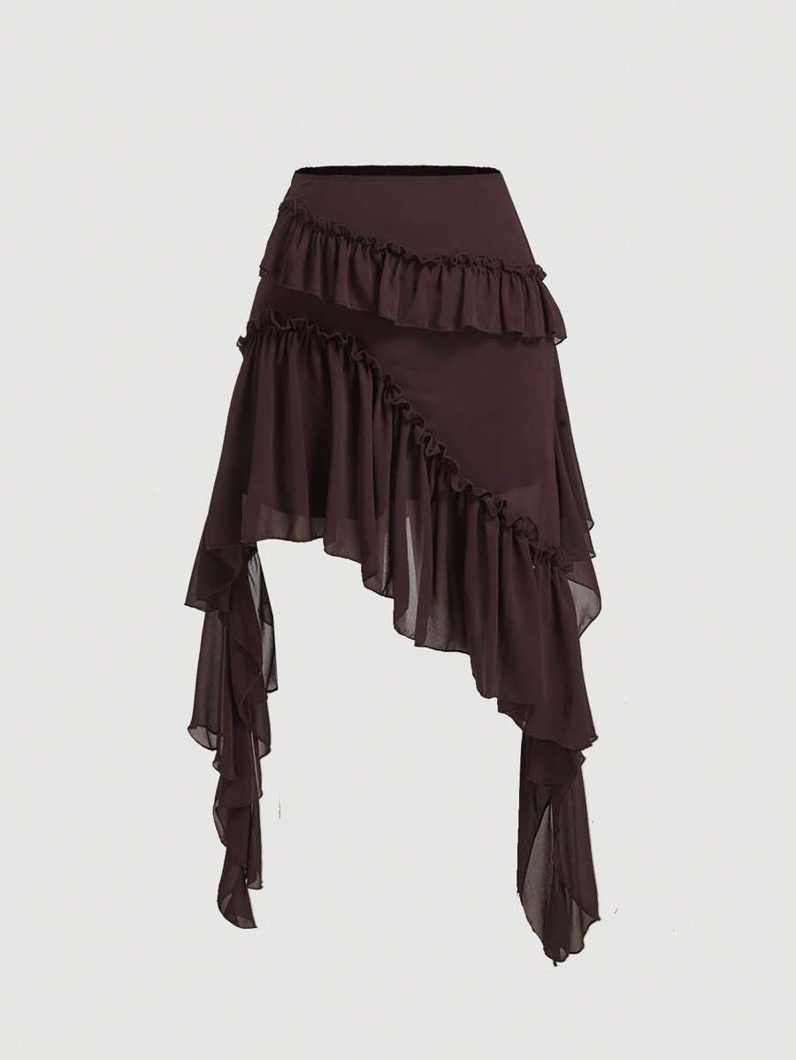 SHEIN MOD Falda asimétrica con volantes para mujer talla grande