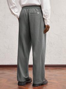 AKNOTIC Business Casual Pantalones casuales rectos de pierna larga de cintura suelta con jacquard de chevron de punto marrón, aptos para uso diario y traslados, con decoración de letras metálicas