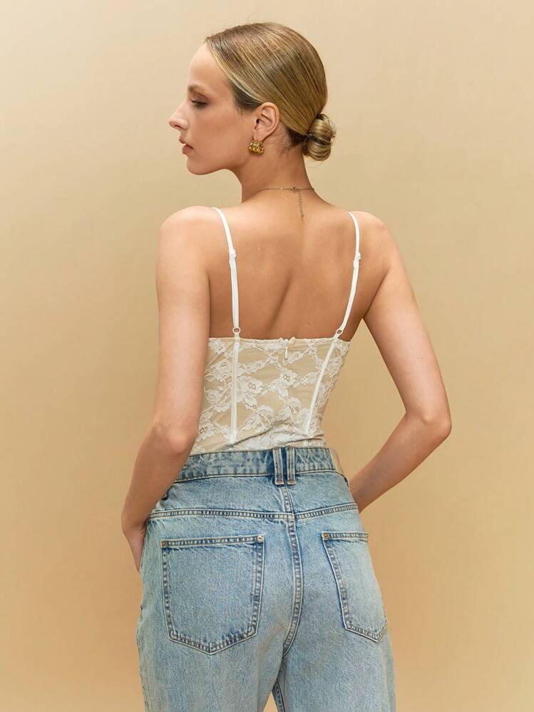 Poéselle 女士细肩带镂空简约紧身衣，休闲度假装 - 白色 - 查看 7