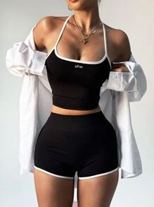 Easithlete 女士字母浸染运动短裤套装女士健身套装