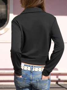 Jouncy Women's Casual Floral & Letter Print Sweatshirt, Autumn Pullover Fall Sweatshirt - Black - View 2