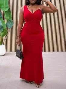 Slaydiva Plus Size Asymmetric Sleeveless Red Elegant Mermaid Hem Maxi Skirt