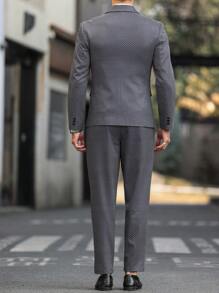 Manfinity Mode Plus Size Men Lapel Neck Plaid Long Sleeve Blazer And Pants Set