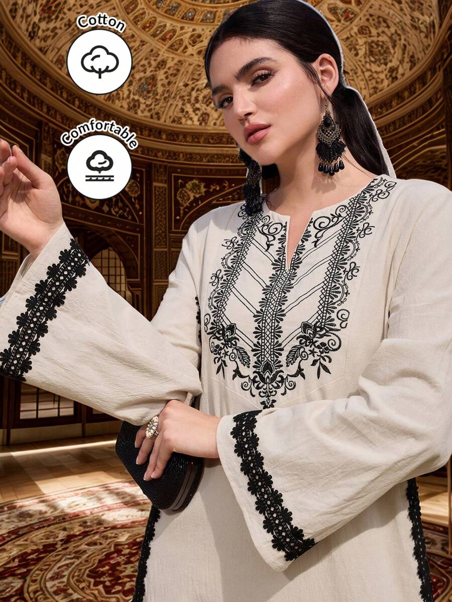 Al Najma Váy dài truyền thống Ả Rập & phong cách Thổ Nhĩ Kỳ dành cho nữ, Kaftan & Jalabiya - Màu be - Xem 1