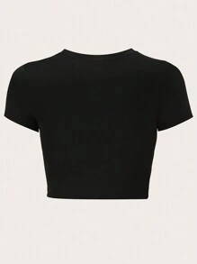 SHEIN Unity 心形与字母印花短款修身 T 恤 I Love COWBOYS - 黑色 - 查看 2