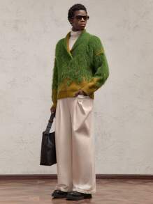 AKNOTIC Party 男士宽松落肩 V 领红绿毛衣，秋冬季休闲针织套头衫