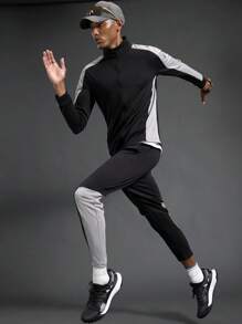 Gym Rark Men's Solid Color Patchwork Long Sleeve Casual Top And Long Pants Sport Suit Gym Set Workout Set - Multicolor - View 4