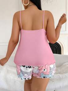 Slumberry CURVE Cartoon Cat Print Camisole & Shorts Pajama Set, Plus Size - Multicolor - View 2