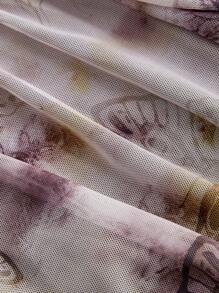 SHEIN MOD Solid Color Cami With Tie Dye & Butterfly Pattern Mesh Overlay Apricot Women's Blouse, Boho Style, Western Style, Holiday, Picnic, Beach,Valentines Clothes,Vacation Outfits Woman,Summer Outfits For Women,Beach Outfits For Woman,Mardi Gras,Summer Tops Women,Coquette,Rave Outfits Festival