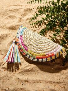 SHEIN SXY Ladies, Women Clutchs, Straw Bag, Colorful Tassels, Fashionable, Elegant, Simple, Personalized, Versatile, For Beach, Vacation, Holiday, Summer, Seaside - Beige - View 2