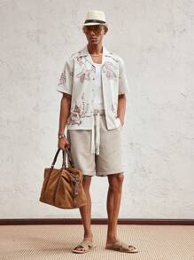 AKNOTIC Party Men's Woven Loose Batwing Pattern Graphic Tee, Suitable For Summer - Khaki - View 2