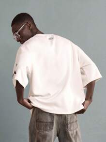 SUMWON Oversized Star Print Jersey T-Shirt, Athletic Sports Team Number Graphics, Boxy Fit Premium Tee, Streetwear Fashion Top, Urban Casual Athleisure Wear - White - View 3