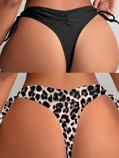 Swim SXY 2 件加大码黑白性感高腰系带侧边比基尼泳裤，适合夏季海滩度假