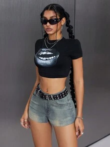 SHEIN ICON 女式复古美式牛仔短裤 - 淺色水洗藍 - 查看 4