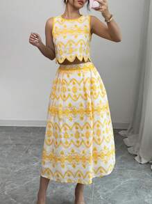 Rafferiza مجموعة من 2 قطعة للنساء، بدلة سترة وتنورة كاجوال منطرزة للعطلات