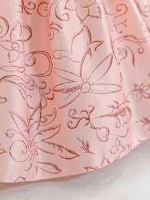 SHEIN Glamorique Kids Vestito formale/da festa per bambini, di colore unito, con vita arricciata e gonna a balze, maniche a sbuffo, elegante per occasioni, adatto per tutte le stagioni - Rosa - Visualizzare 8