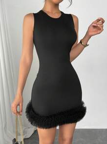 Vestido mini romántico con forma ajustada y malla 3D elegante y de moda para mujer