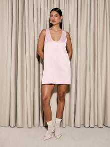 AiiRZ 无袖圆领迷你直筒连衣裙 夏季春季婚礼宾客派对晚宴优雅缎面连衣裙 轻盈宽松短款连衣裙