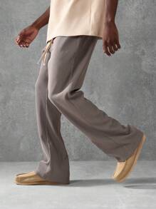 SUMWON Textured Flare Fit Ribbed Jogger Pants Athleisure Loungewear With Drawstring Waist And Elastic Ankle Perfect For Yoga Workout Casual Comfort Wear Premium Lounge Bottoms - Light Grey - View 3